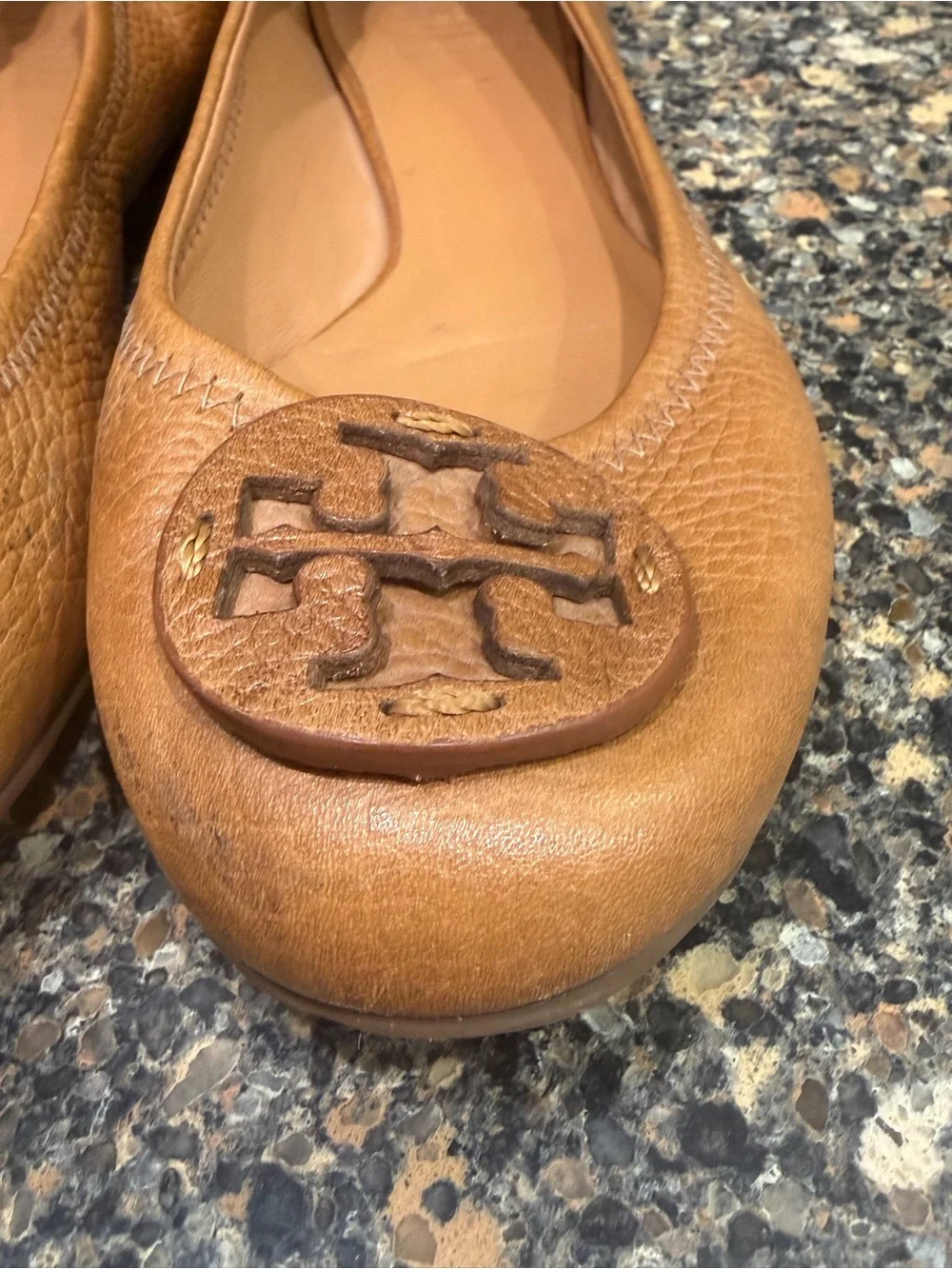 Tory Burch Tan Leather Logo Ballet Flats 7.5